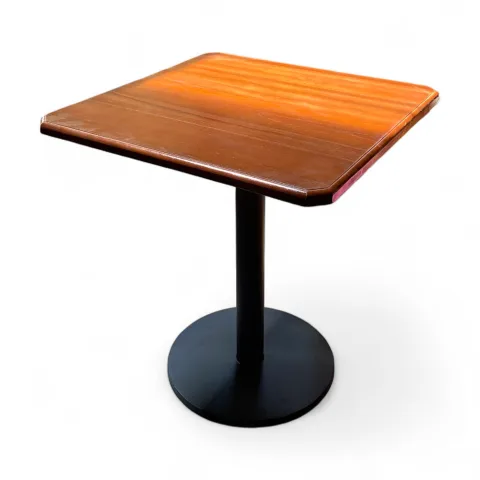 Square Wooden Cafe Table with Metal Pedestal