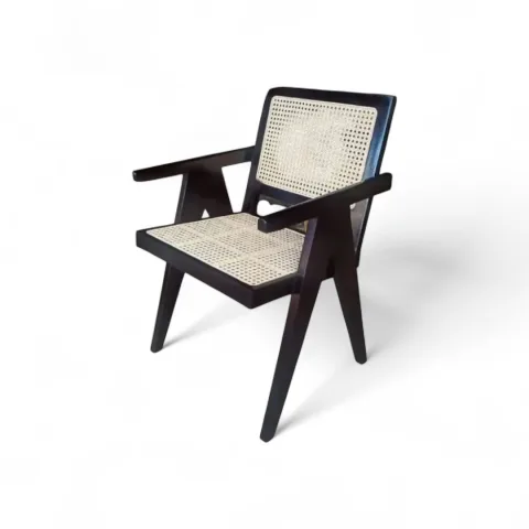 Wooden Lounge Chair with Natural Woven Seat