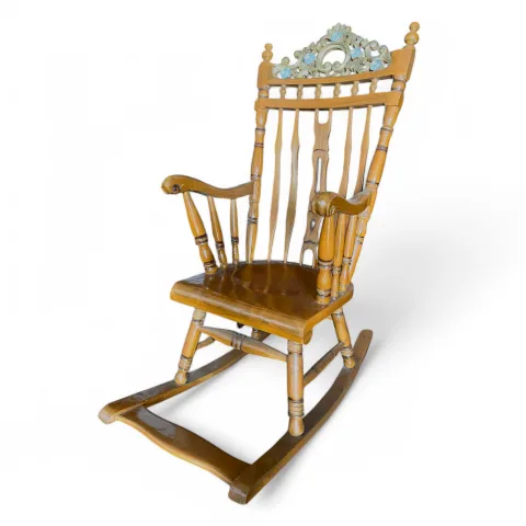 Classic Wooden Rocking Chair with Decorative Carvings