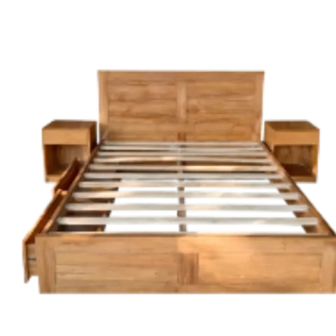 Minimalist Teak Wood Bed Frame with Storage Drawer