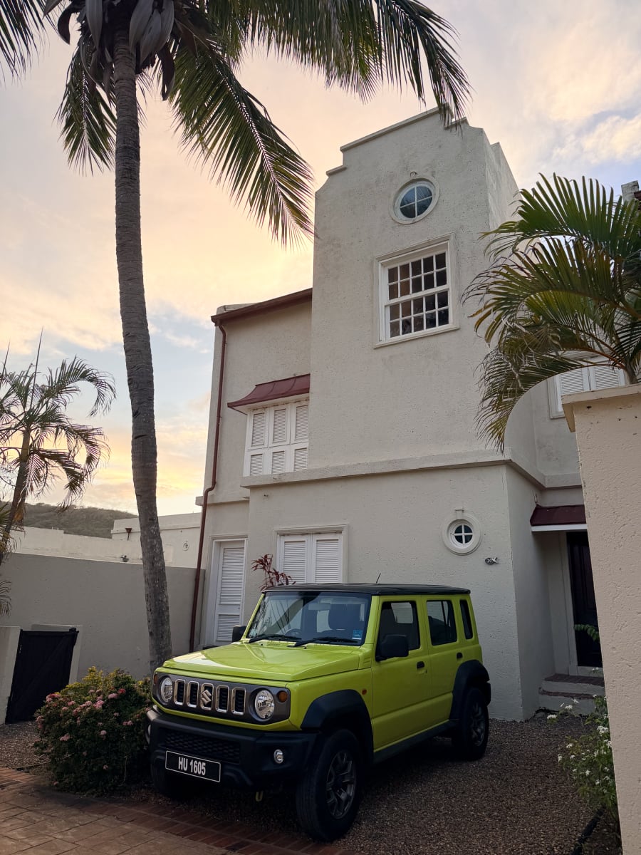 Our rented Suzuki Jimny outside the villa