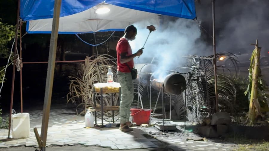 A roadside BBQ stand in St. Lucia