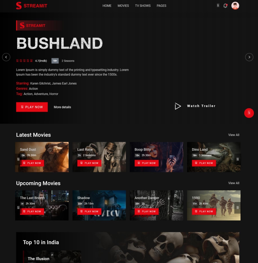 Screenshot of Movie Streaming Web App