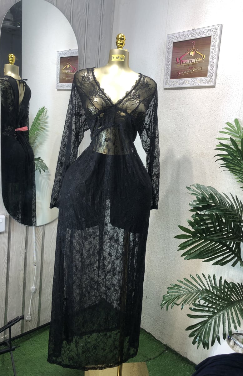 Elegant Black Lace V-Neck Maxi Dress | Sheer Cover-Up