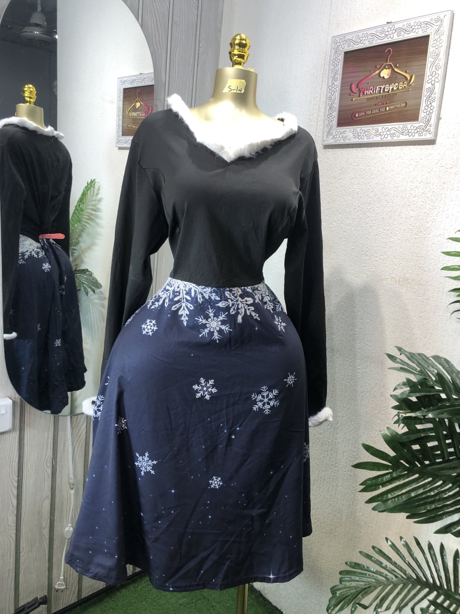 Snowflake Faux Fur Trim Winter Holiday Dress