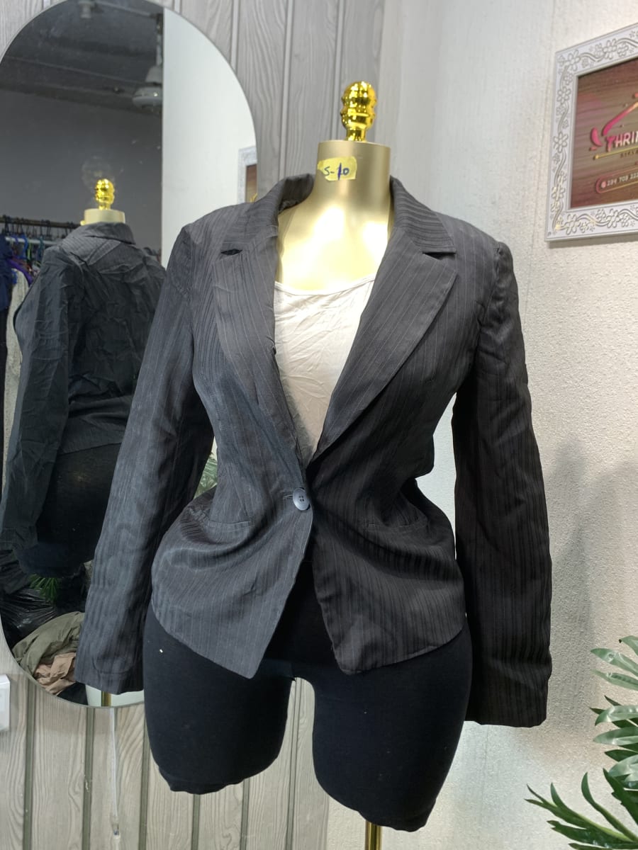 Women's Charcoal Pinstripe Blazer - Tailored Fit