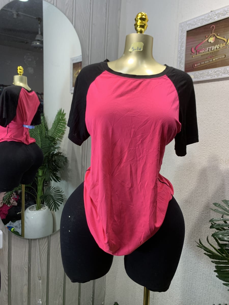 Hot Pink & Black Raglan Sleeve Active Tee
