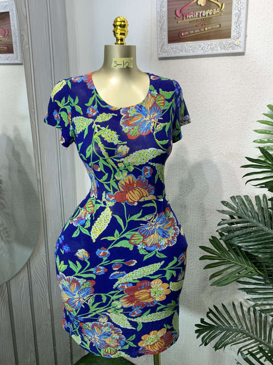 Navy Blue Floral Print Bodycon Mini Dress