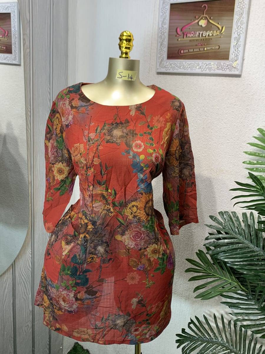 Boho Floral Red Tunic Top - Women's 3/4 Sleeve Blouse