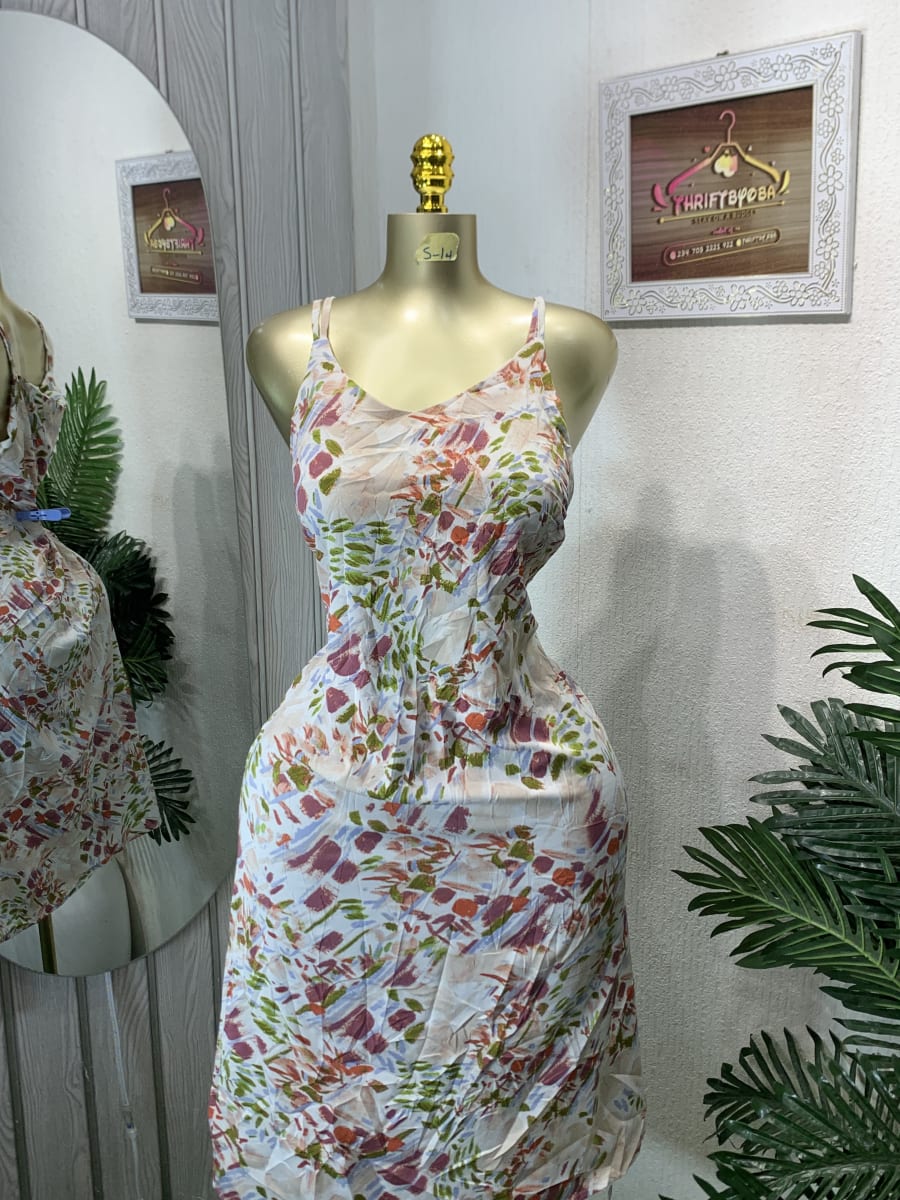 Abstract Floral Print Summer Midi Cami Dress