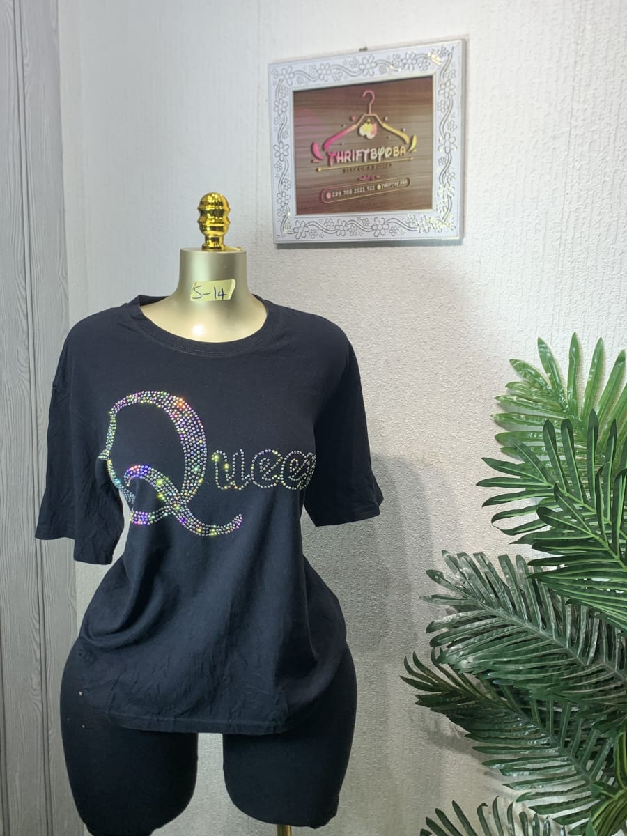 Black Rhinestone 'Queen' Graphic T-Shirt