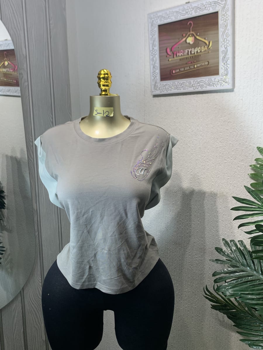 Women's Rhinestone Grey Cap Sleeve Tee