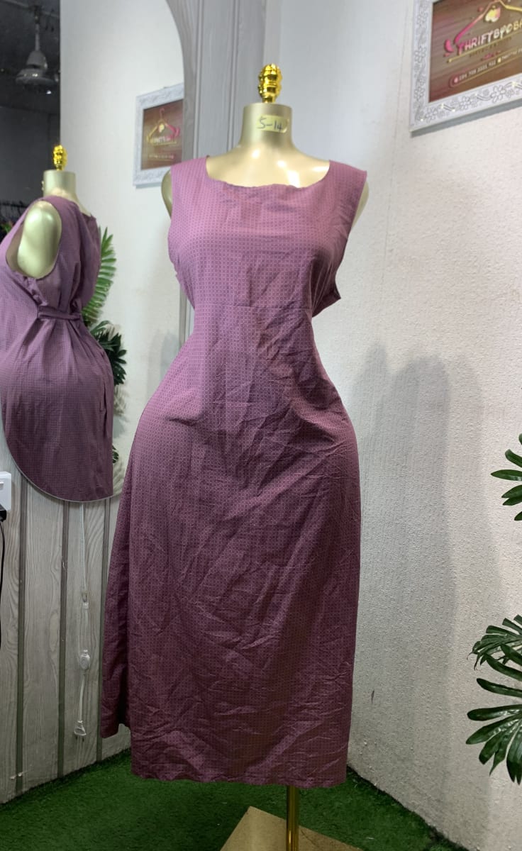 Mauve Square Neck Sleeveless Midi Dress with Tie Back
