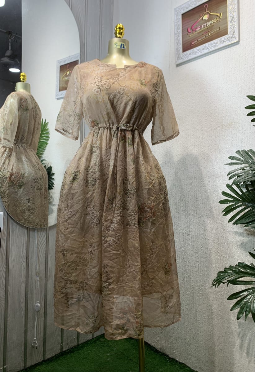 Boho Floral Sheer Midi Dress - Cinched Waist Summer