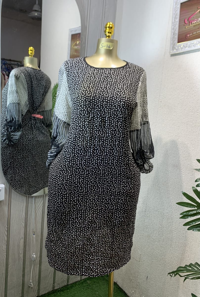 Black & White Dotted Contrast Sleeve Dress