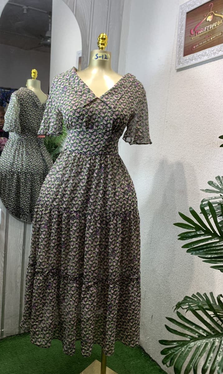 Women's Floral Tiered V-Neck Midi Dress