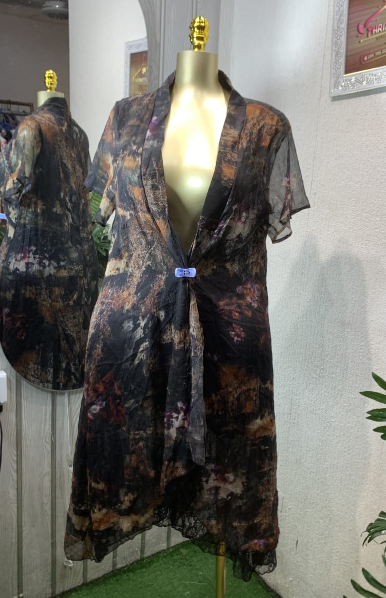 Boho Abstract Print Sheer Kimono Cardigan Top