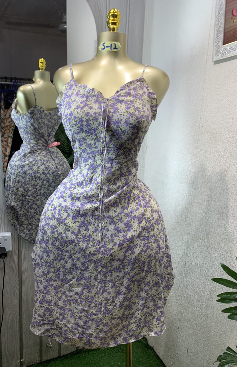Women's Purple Floral Spaghetti Strap Summer Mini Dress