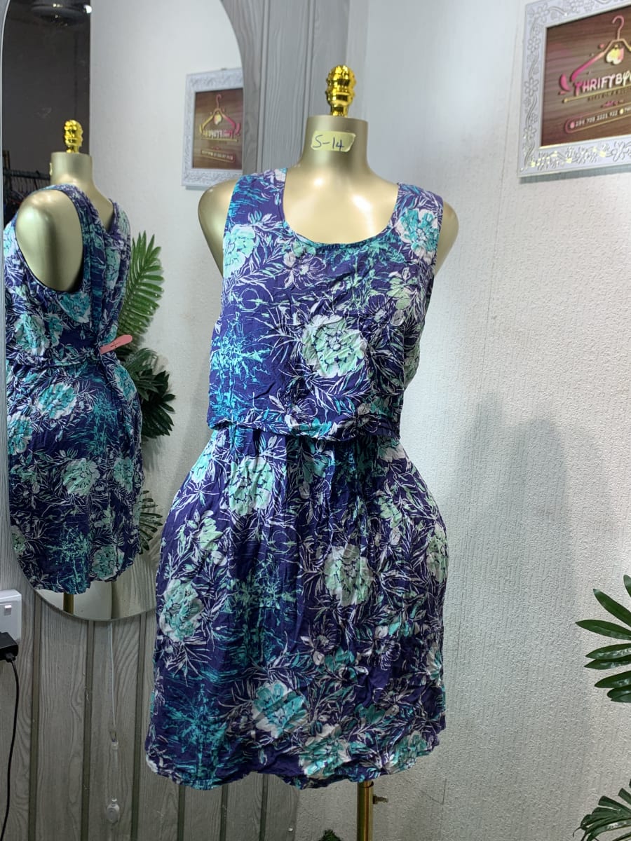 Summer Floral Sleeveless Mini Dress - Blue/Teal Print