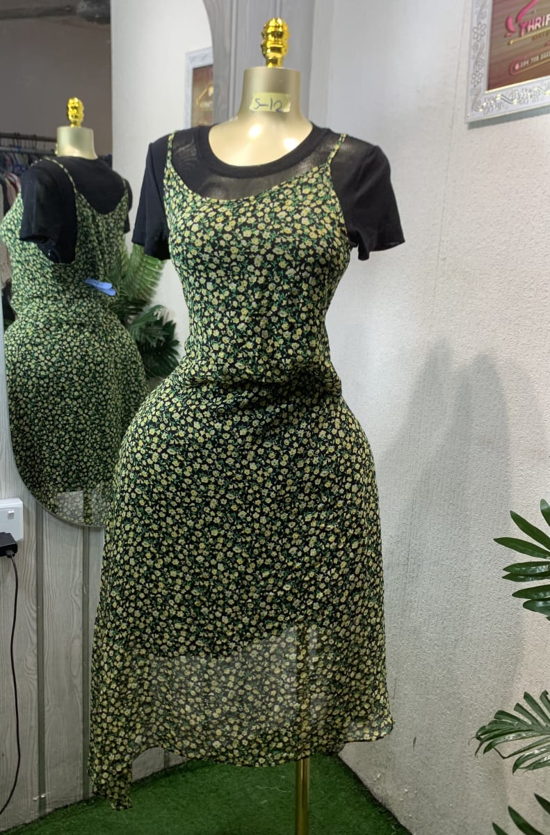 Chic Floral Layered Midi Dress & Black T-Shirt