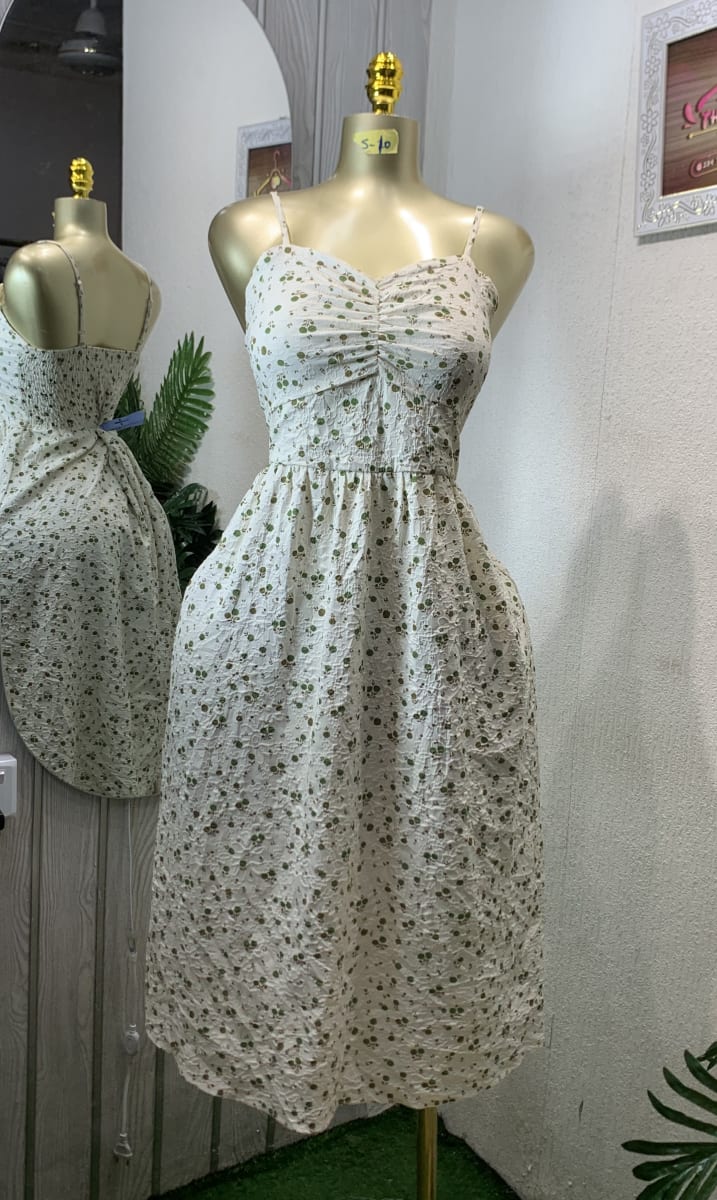 Cottagecore Floral Ruched Smocked Midi Sundress