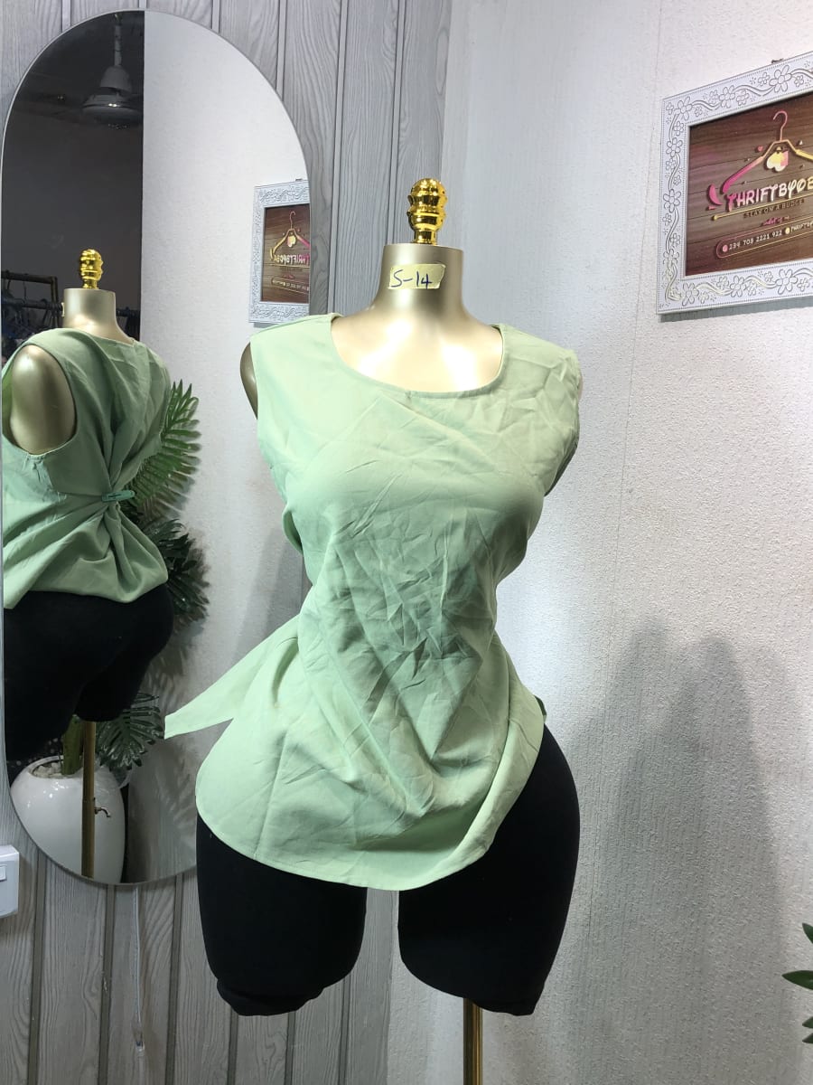 Sage Green Sleeveless Draped Tie-Back Top