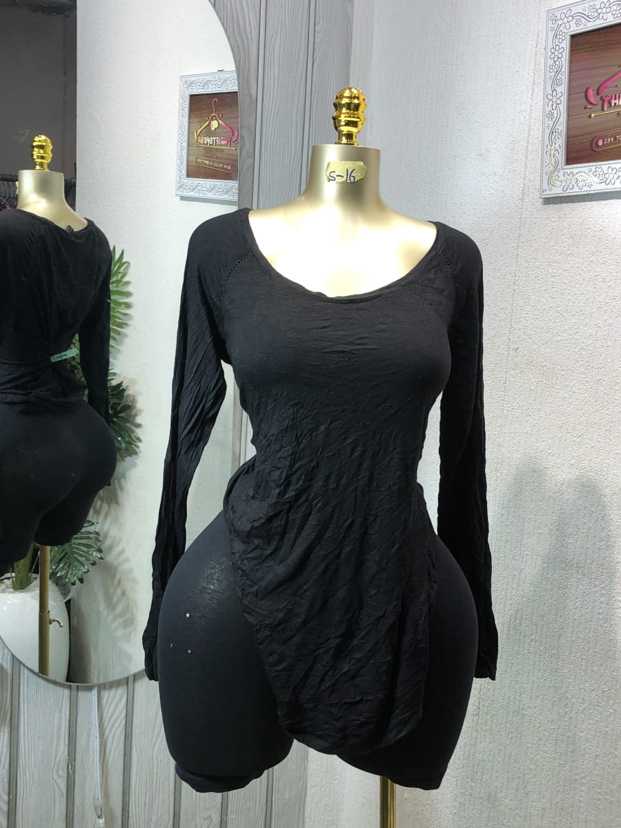 Women's Black Long Sleeve Draped Tunic Top