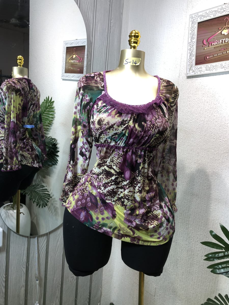 Chic Purple Floral Long Sleeve Blouse - Ruched Waist