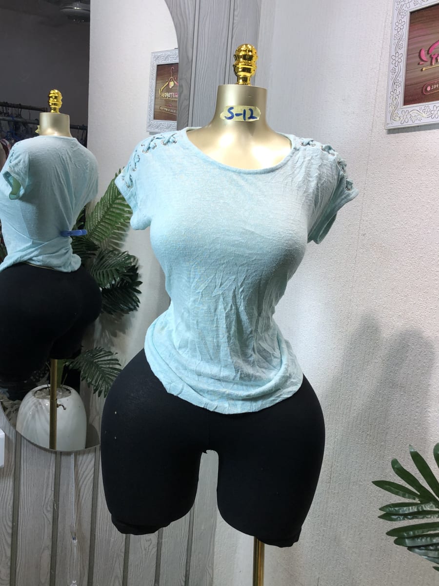 Aqua Laced Shoulder Textured Knit Top