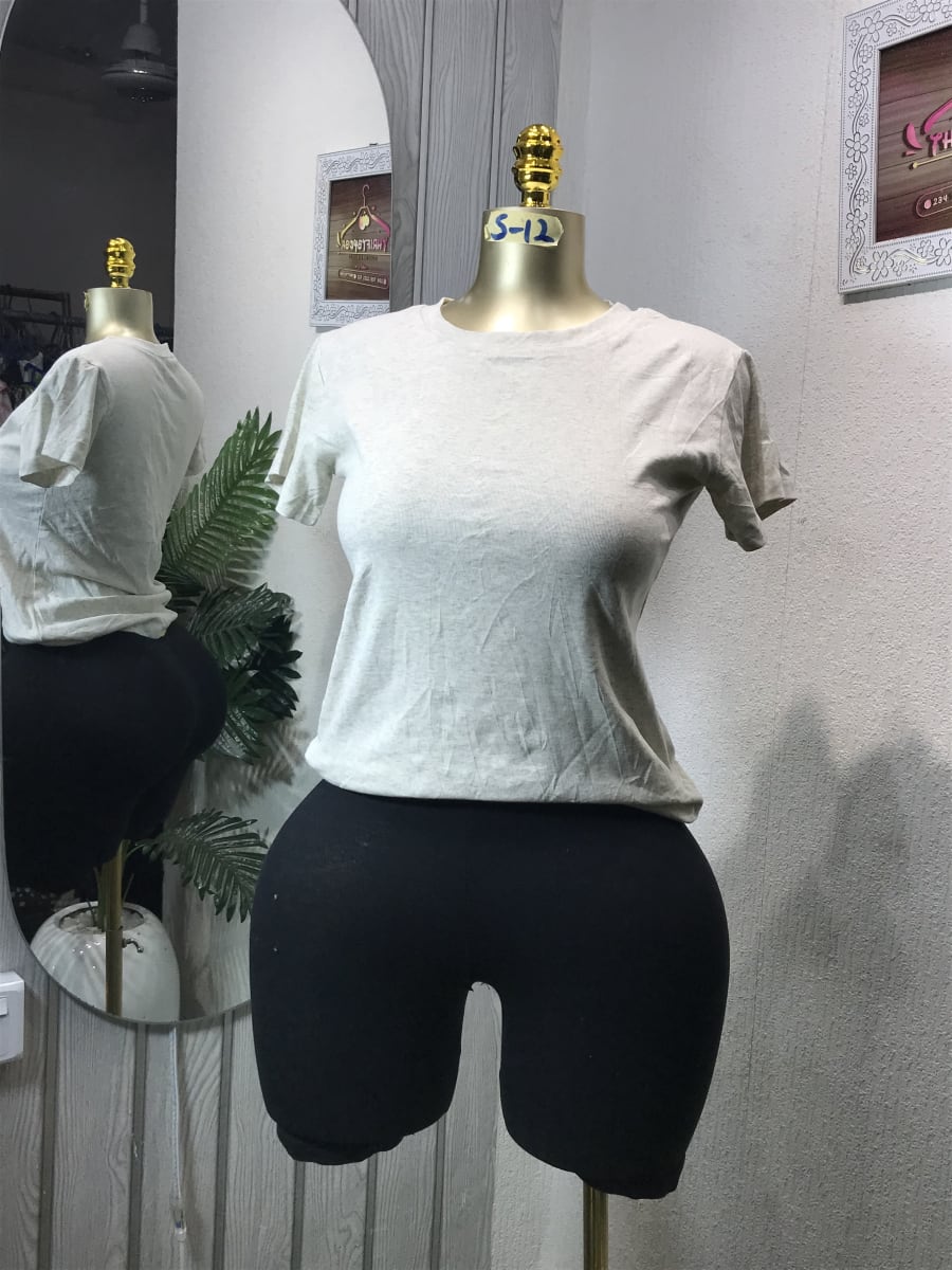 Women's Heather Grey Tee & Black Biker Shorts Set