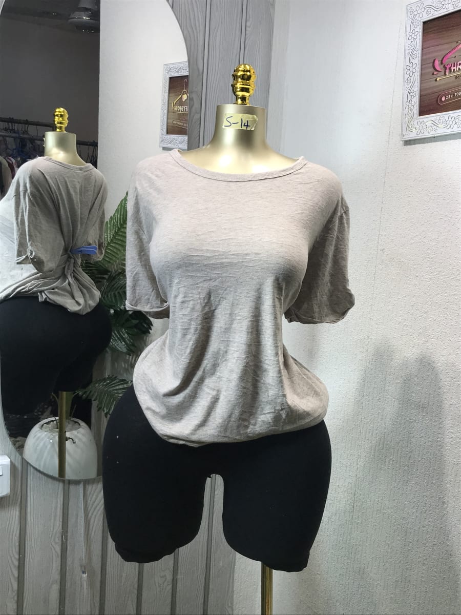 Women's Casual Crewneck Short Sleeve T-Shirt - Beige