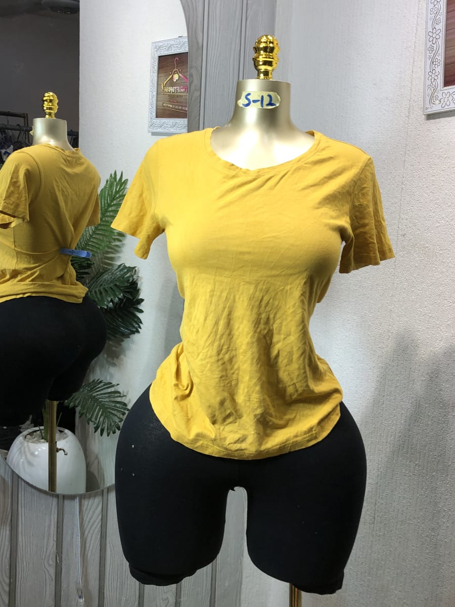 Women's Casual Yellow Short Sleeve Crew Neck T-Shirt