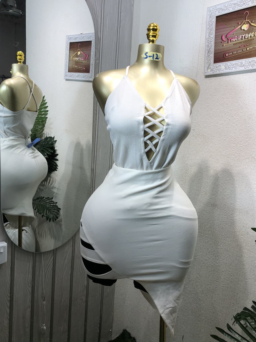White Halter Criss-Cross Bodycon Mini Dress