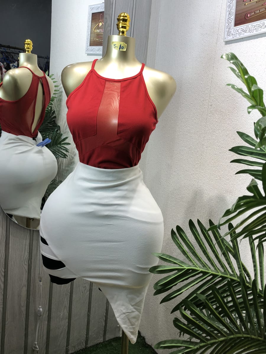 Red Mesh Halterneck Sleeveless Top