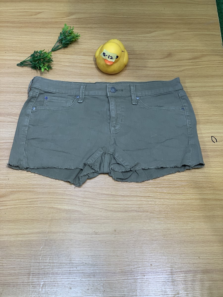Women's Olive Green Distressed Hem Casual Shorts