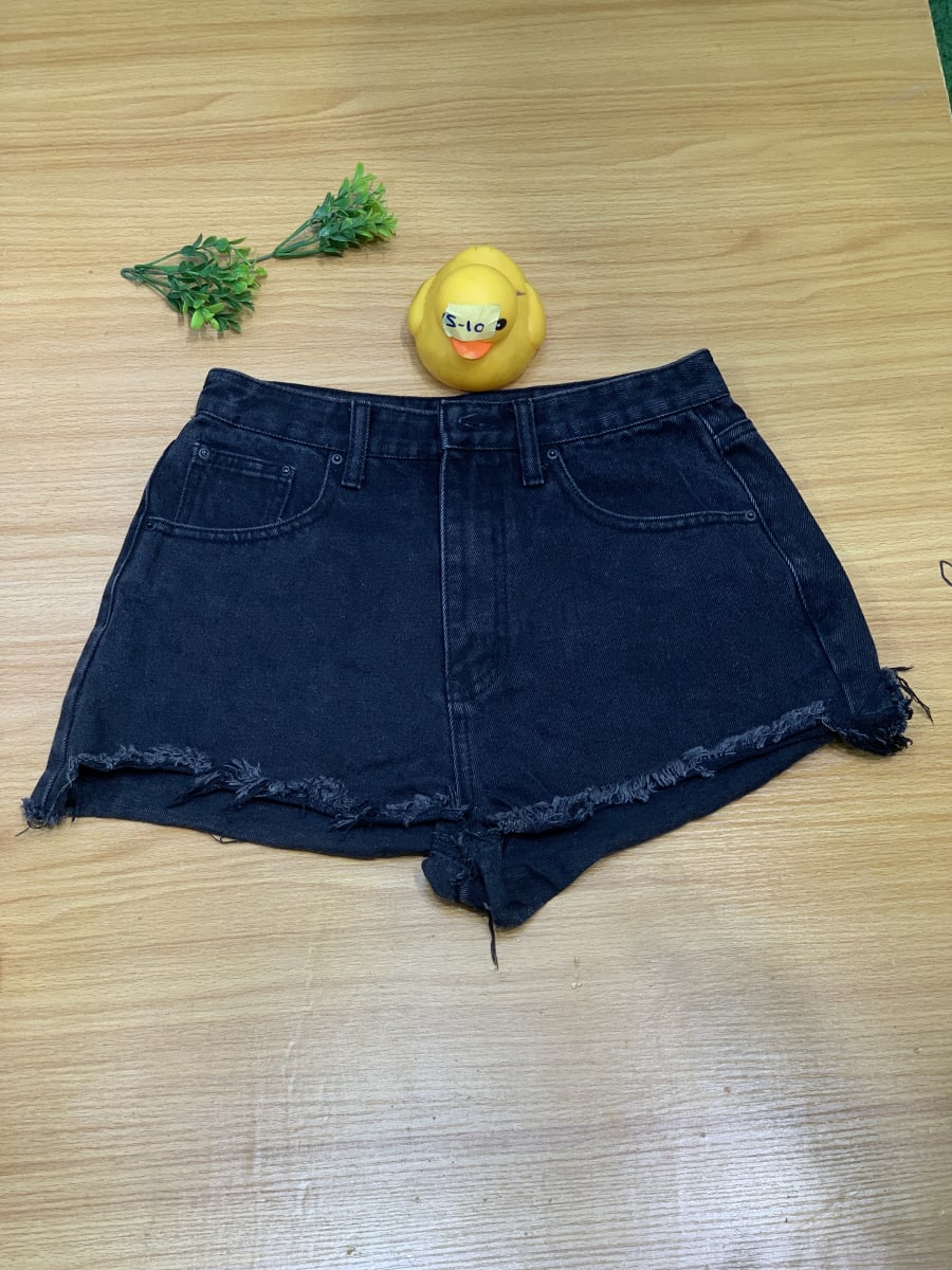 Black Distressed High-Waist Denim Shorts Women