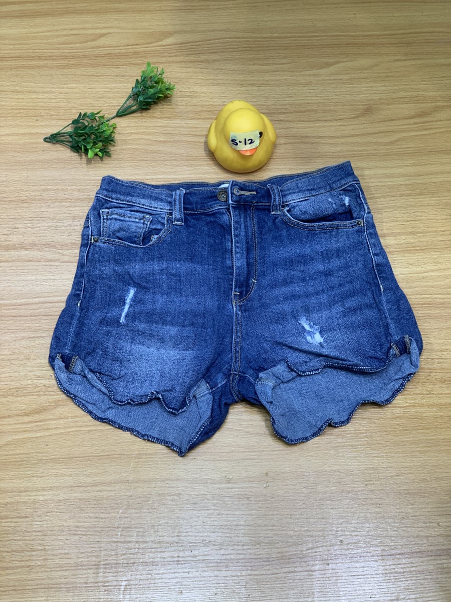 Women's High-Waisted Distressed Denim Shorts - Blue