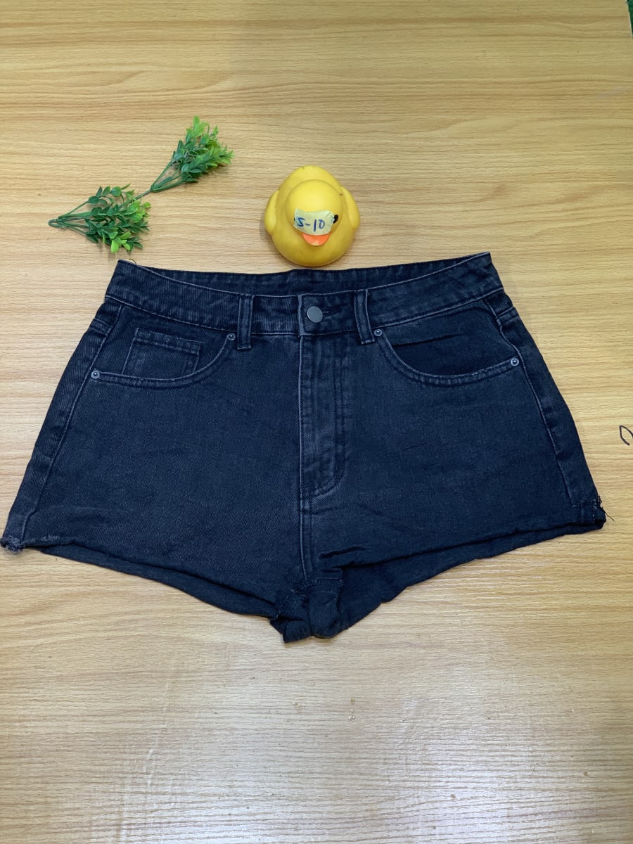 High Waisted Black Denim Shorts with Raw Hem