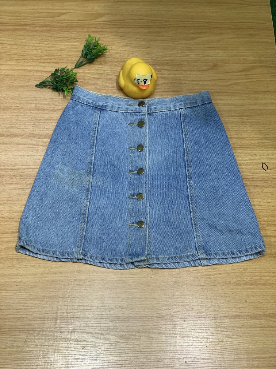 Light Wash Denim A-Line Button Front Mini Skirt