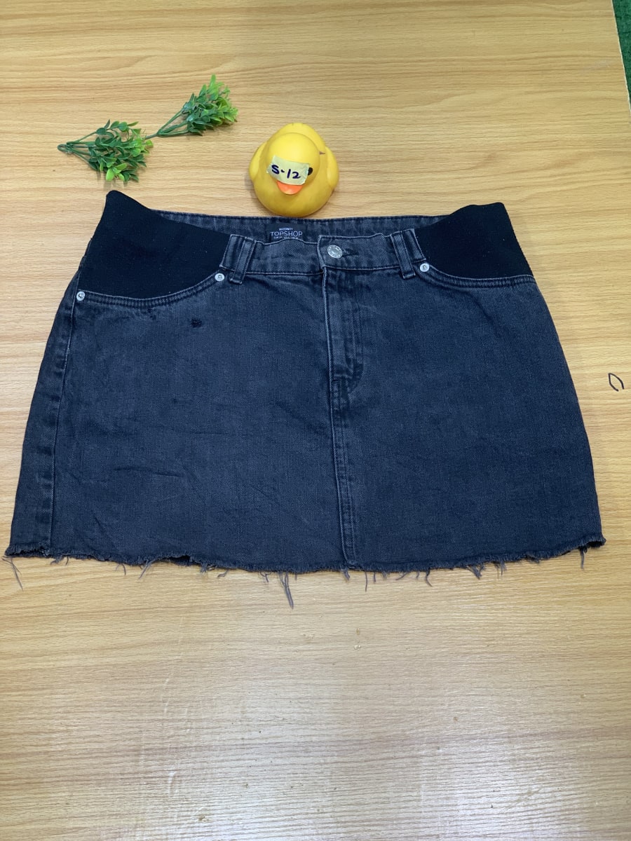 Topshop Maternity Black Denim Mini Skirt Raw Hem