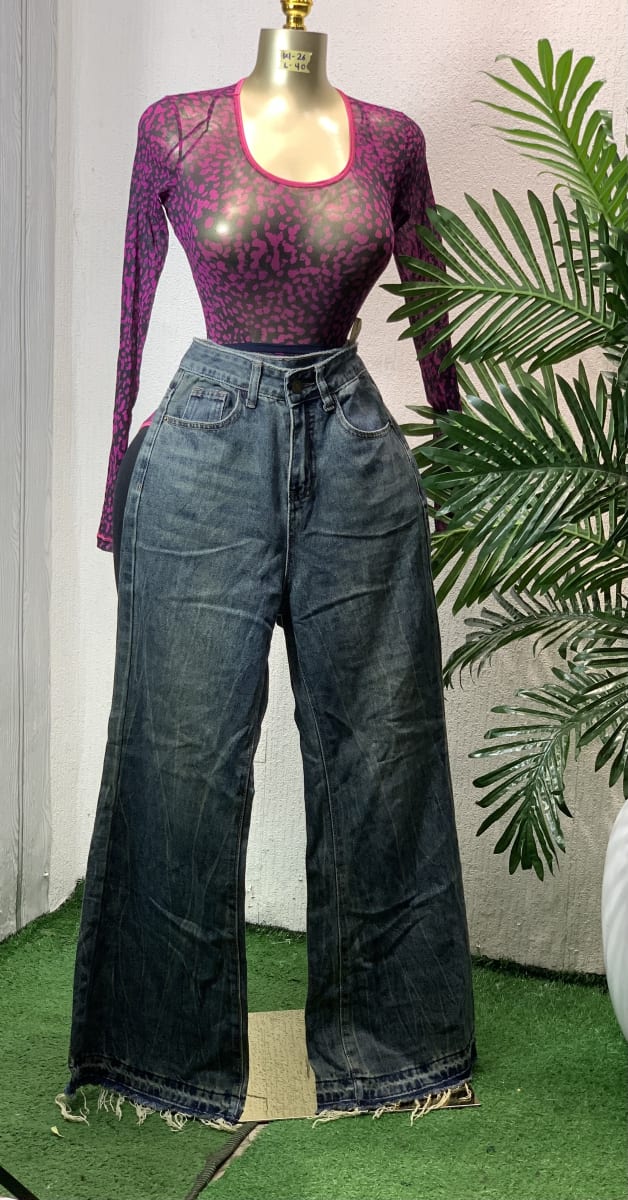 Trendy Wide-Leg Dark Wash Jeans & Sheer Top Outfit