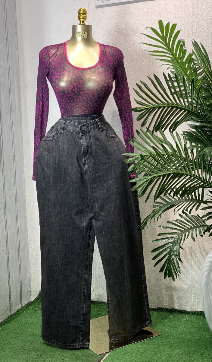 Washed Black High Rise Wide Leg Denim Jeans