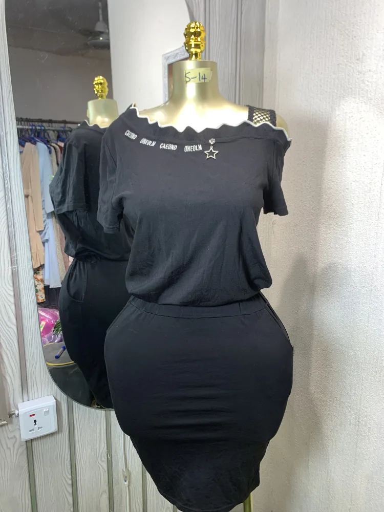 Black Off-Shoulder Ruffle Top & Bodycon Skirt Set