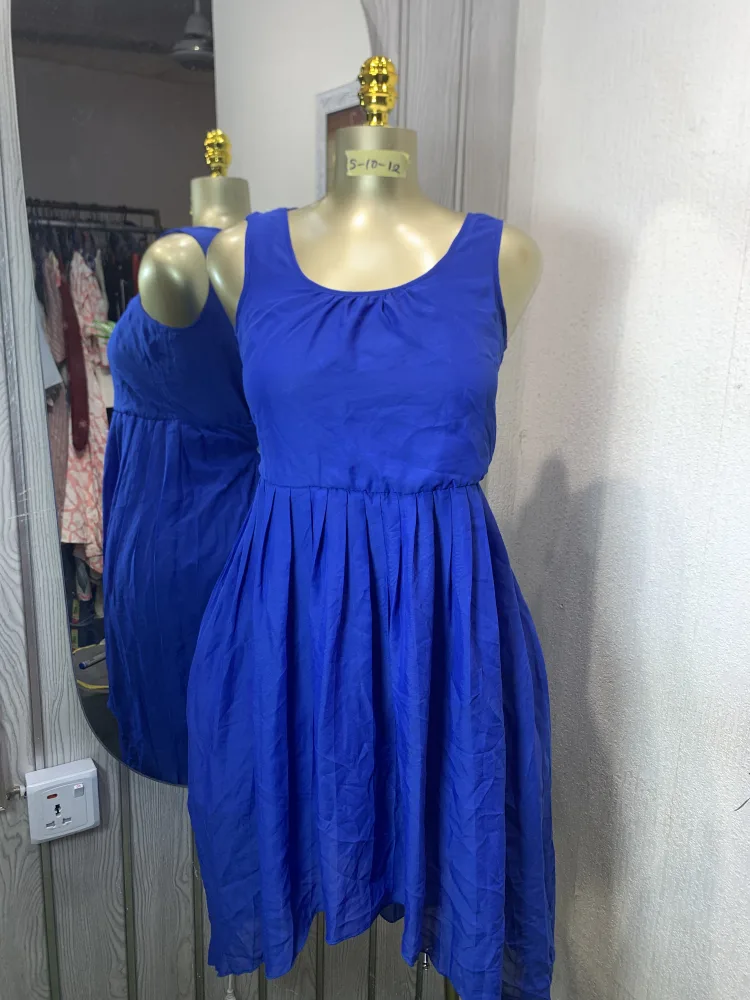 Women's Royal Blue Sleeveless Pleated Empire Dress