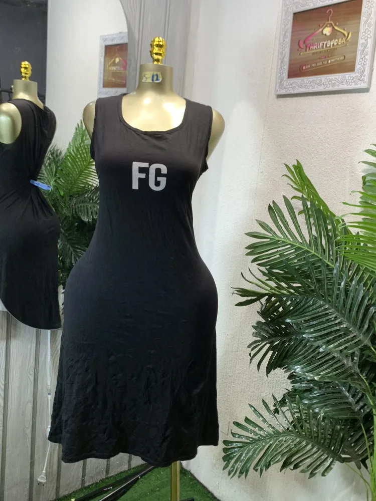 Black FG Print Sleeveless Casual Mini Dress