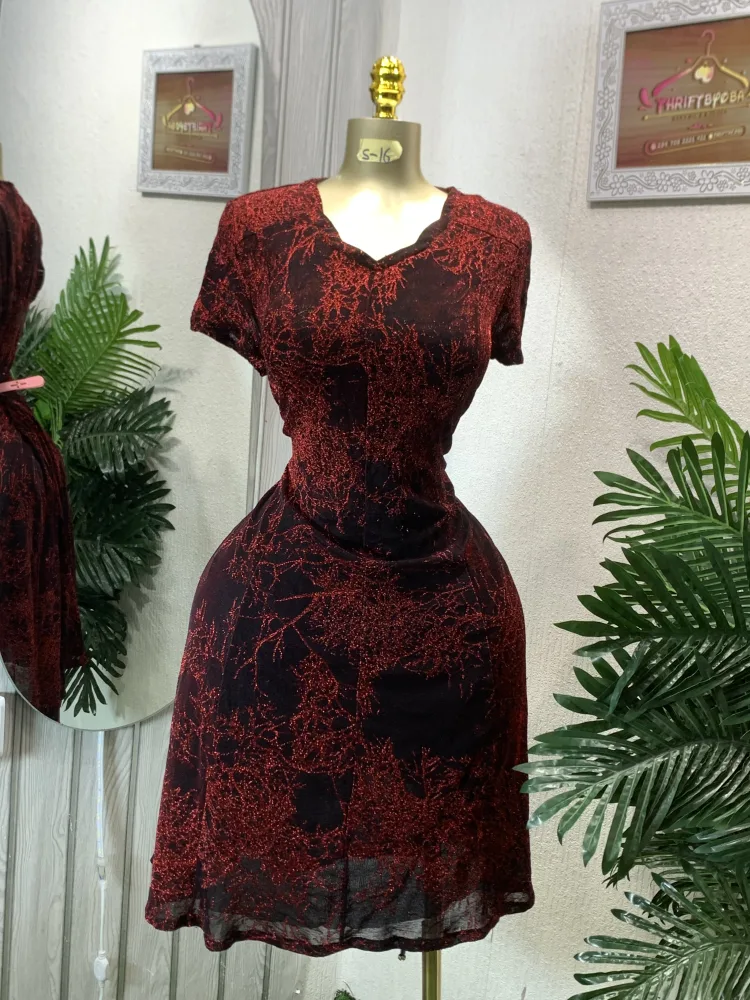 Black & Red Glitter V-Neck A-Line Mini Dress