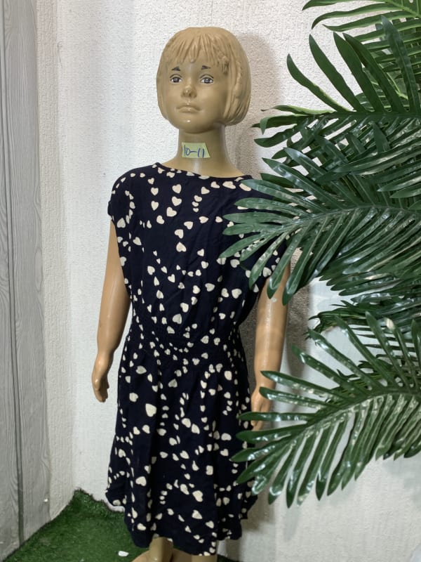 Girls' Navy Heart Print Cap Sleeve Casual Dress