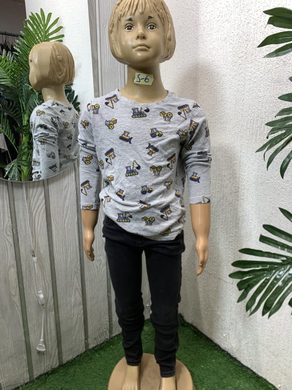 Kids Construction Vehicle Print Long Sleeve T-Shirt