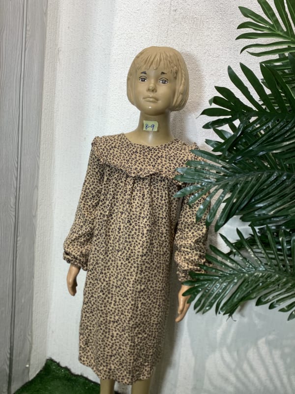 Girls' Leopard Print Ruffle Neck Long Sleeve Dress