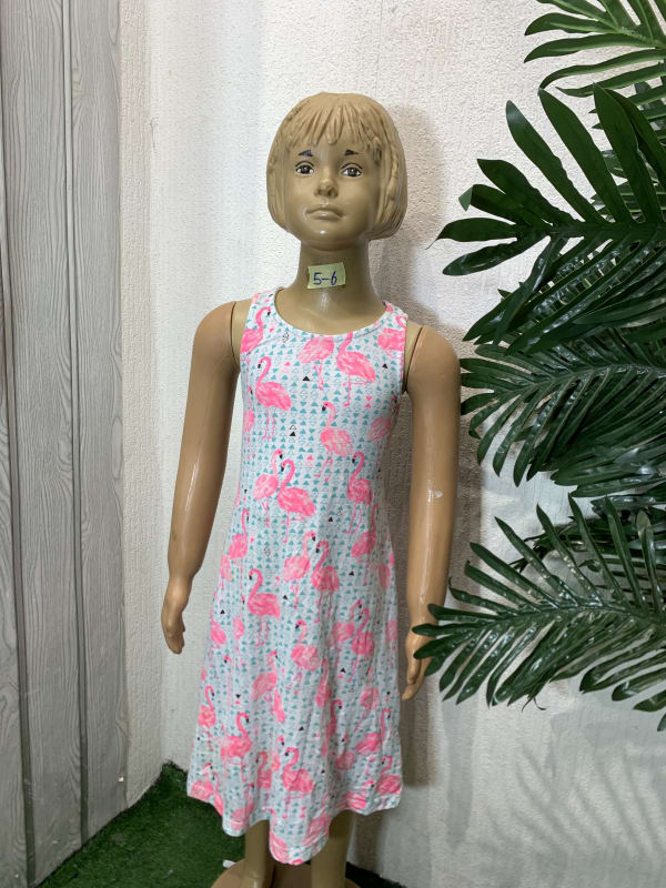Girls' Flamingo Print Sleeveless Summer Dress (Ages 5-6)
